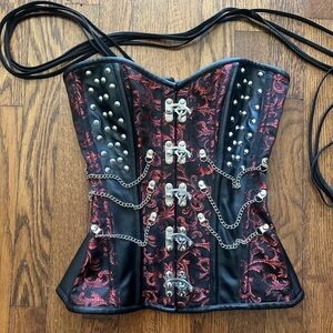 Gothic Red and Black Corset with Chains
